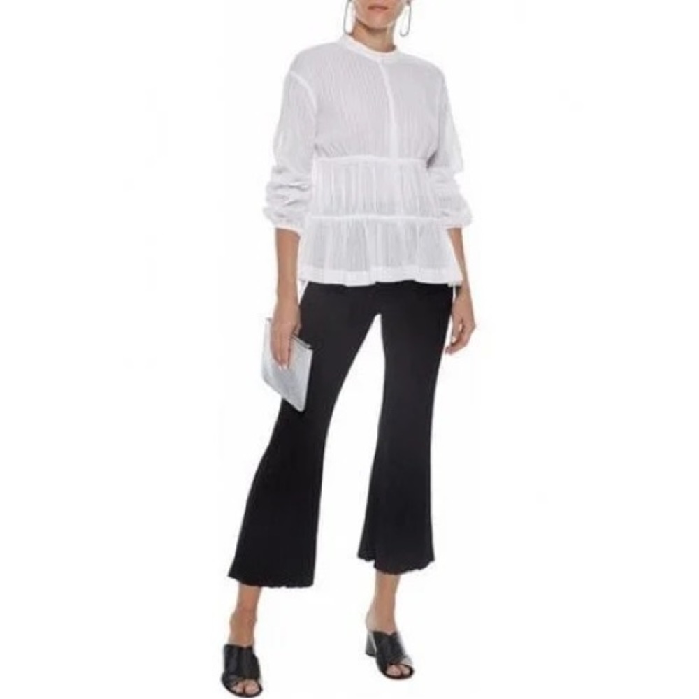 DEREK LAM DENIM TIERED WHITE BLOUSE